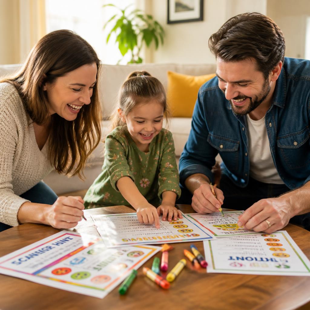 Família rindo e brincando junto com as atividades